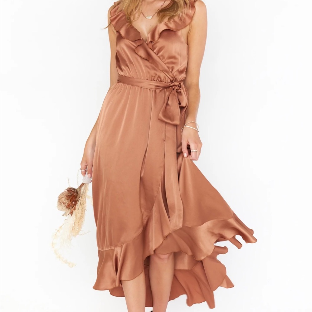 SHOW ME YOUR MUMU SAMANTHA COPPER LUXE SATIN BRIDESMAIDS DRESS